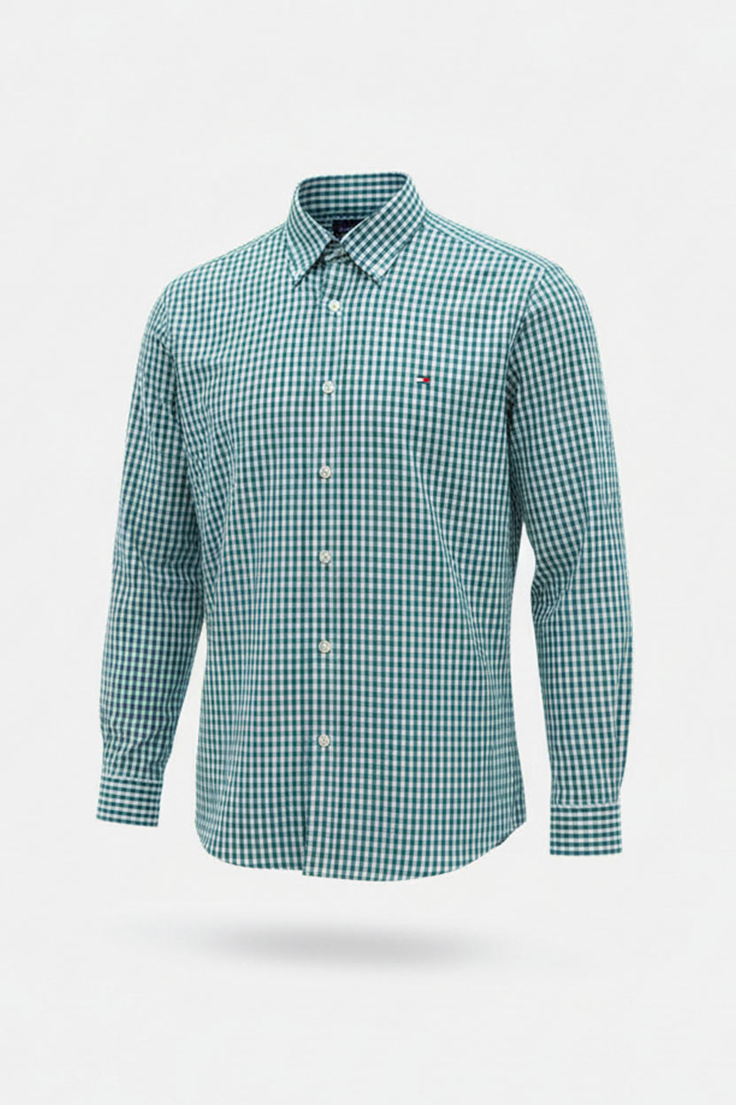 camisa tommy hilfiger gingham “flex poplin” verde camisa tommy hilfiger gingham “flex poplin” verde