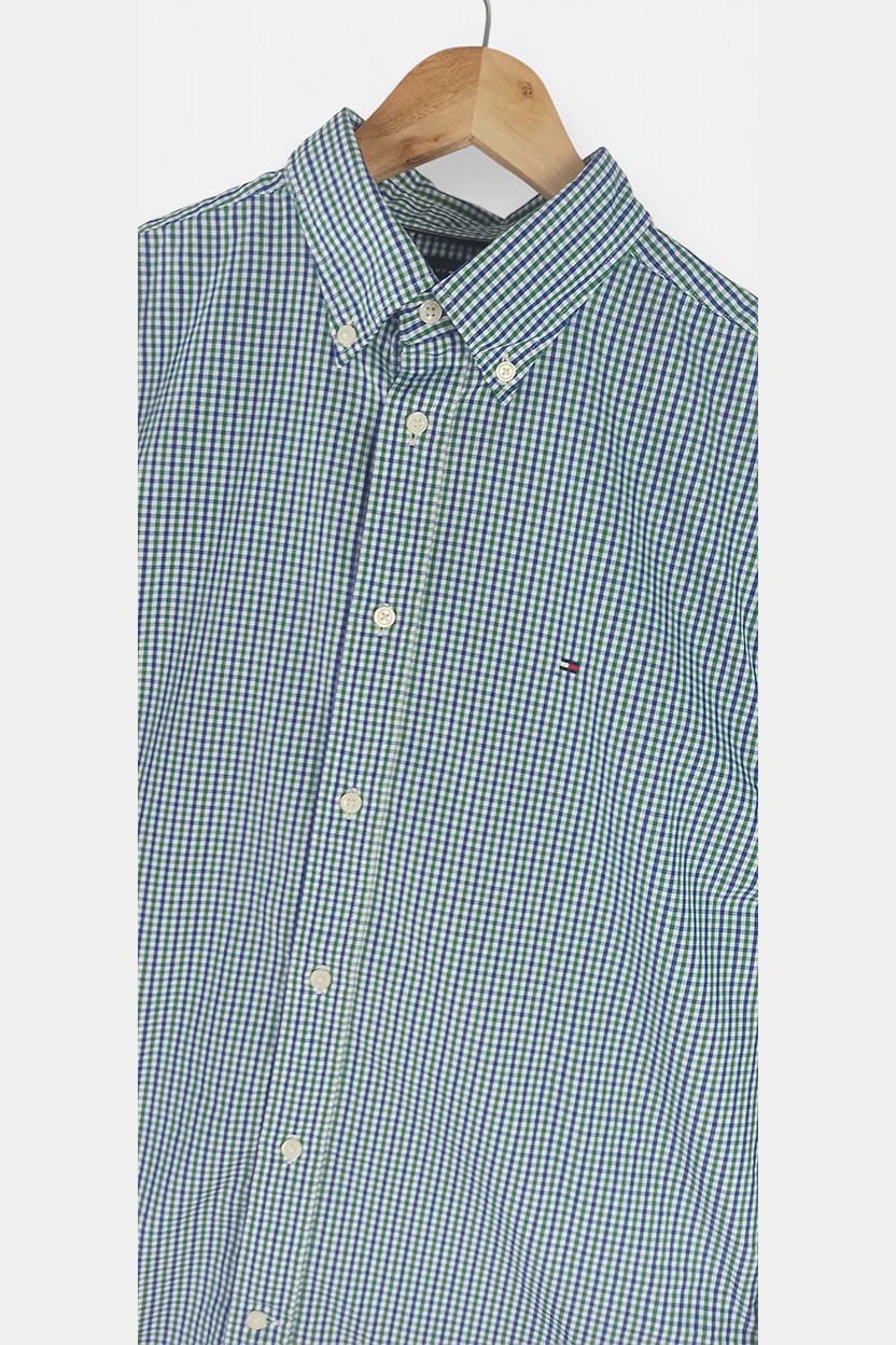 camisa tommy hilfiger gingham “flex poplin” verde camisa tommy hilfiger gingham “flex poplin” verde