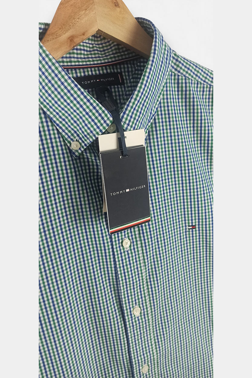 camisa tommy hilfiger gingham “flex poplin” verde camisa tommy hilfiger gingham “flex poplin” verde