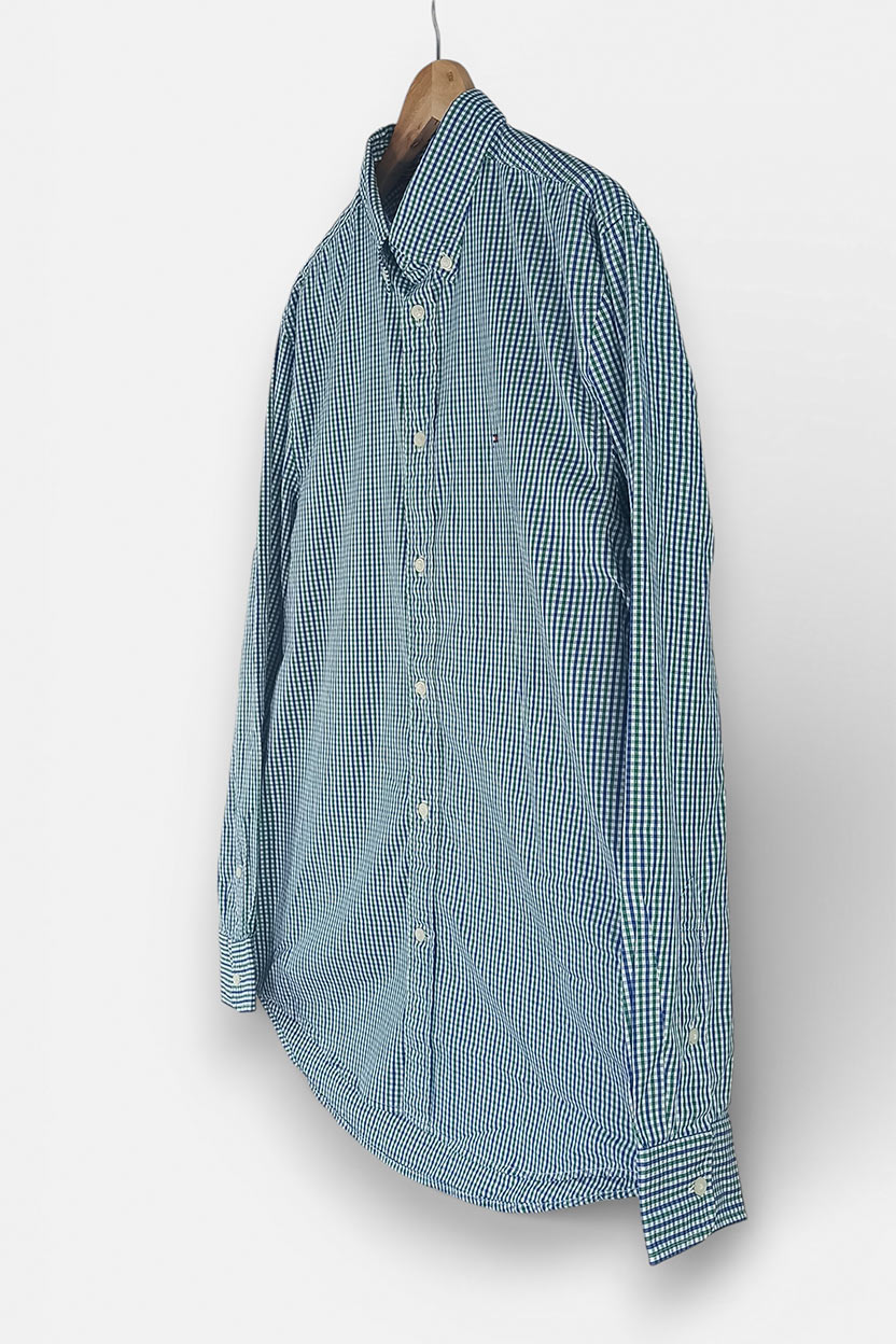 camisa tommy hilfiger gingham “flex poplin” verde camisa tommy hilfiger gingham “flex poplin” verde