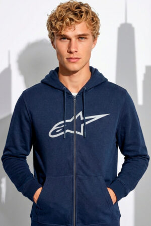 sudadera alpinestars ageless ii azul oscuro (navy) — con capucha y cremallera — talla l