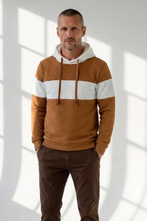 sudadera con capucha hood crew marrón y blanca